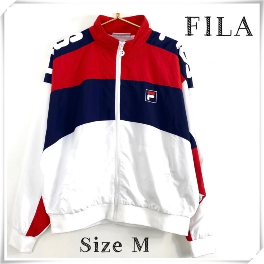 FILA Color-Block Large Logo Oversized Tennis Windbreaker Jacket In Blue, White